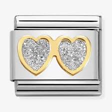 NOMINATION Glitter 'Double Hearts' Gold & Enamel 03022001