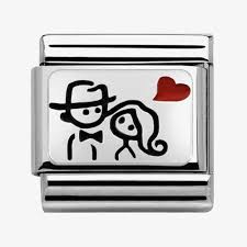 NOMINATION Stick Figure Couple with Heart' Silver 33020810