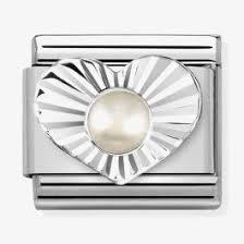 NOMINATION Etched 'White Pearl Heart' Silver 33050813