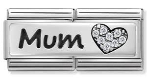 NOMINATION Double Link 'MUM Cz Heart' Silver 33073107