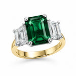 Gold Emerald and Diamond Three-Stone Ring