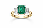 Gold Emerald and Diamond Three-Stone Ring