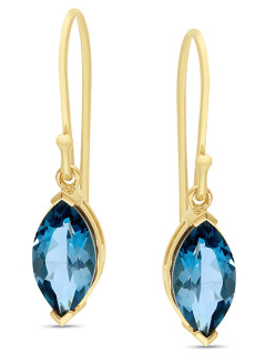 9ct Yellow Gold London Blue Topaz Hook Earrings