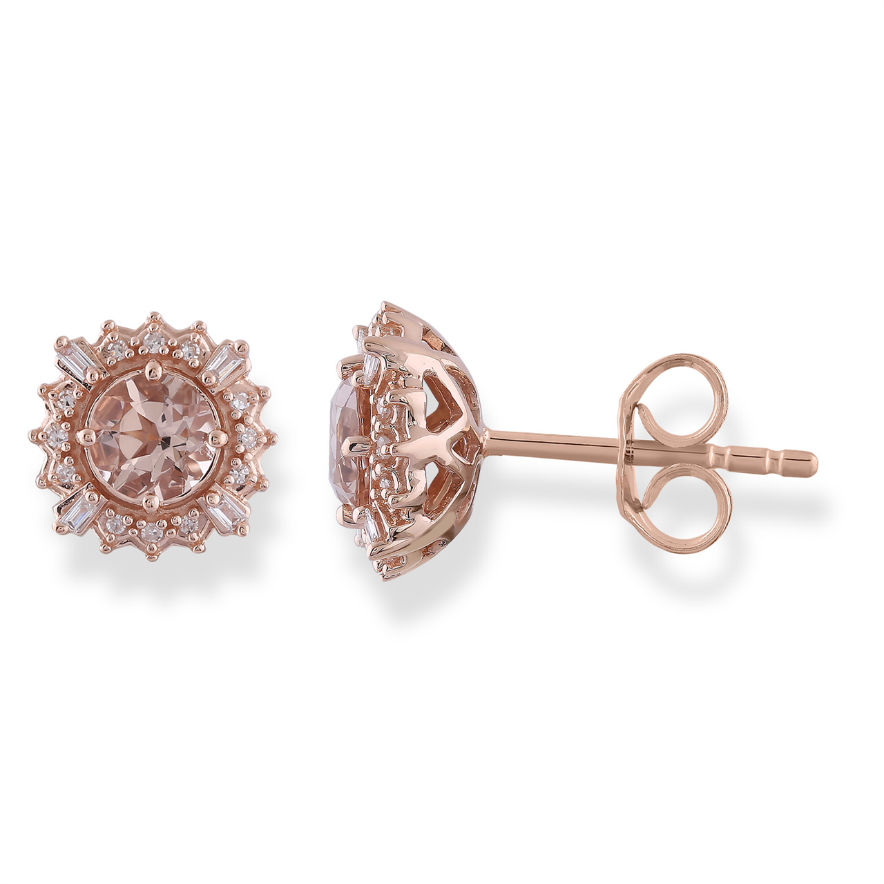Rose Gold Diamond and Morganite Stud Earrings