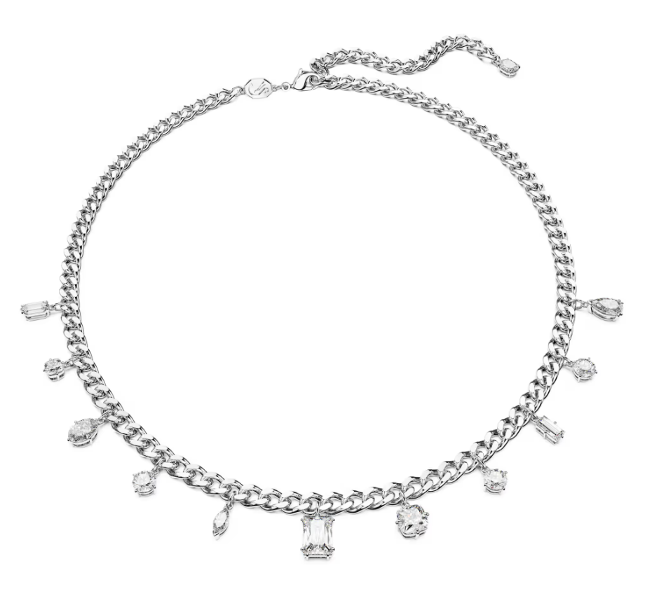 Dextera necklace White, Rhodium plated