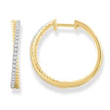 Yellow and White Gold Diamond Hoop Earrings