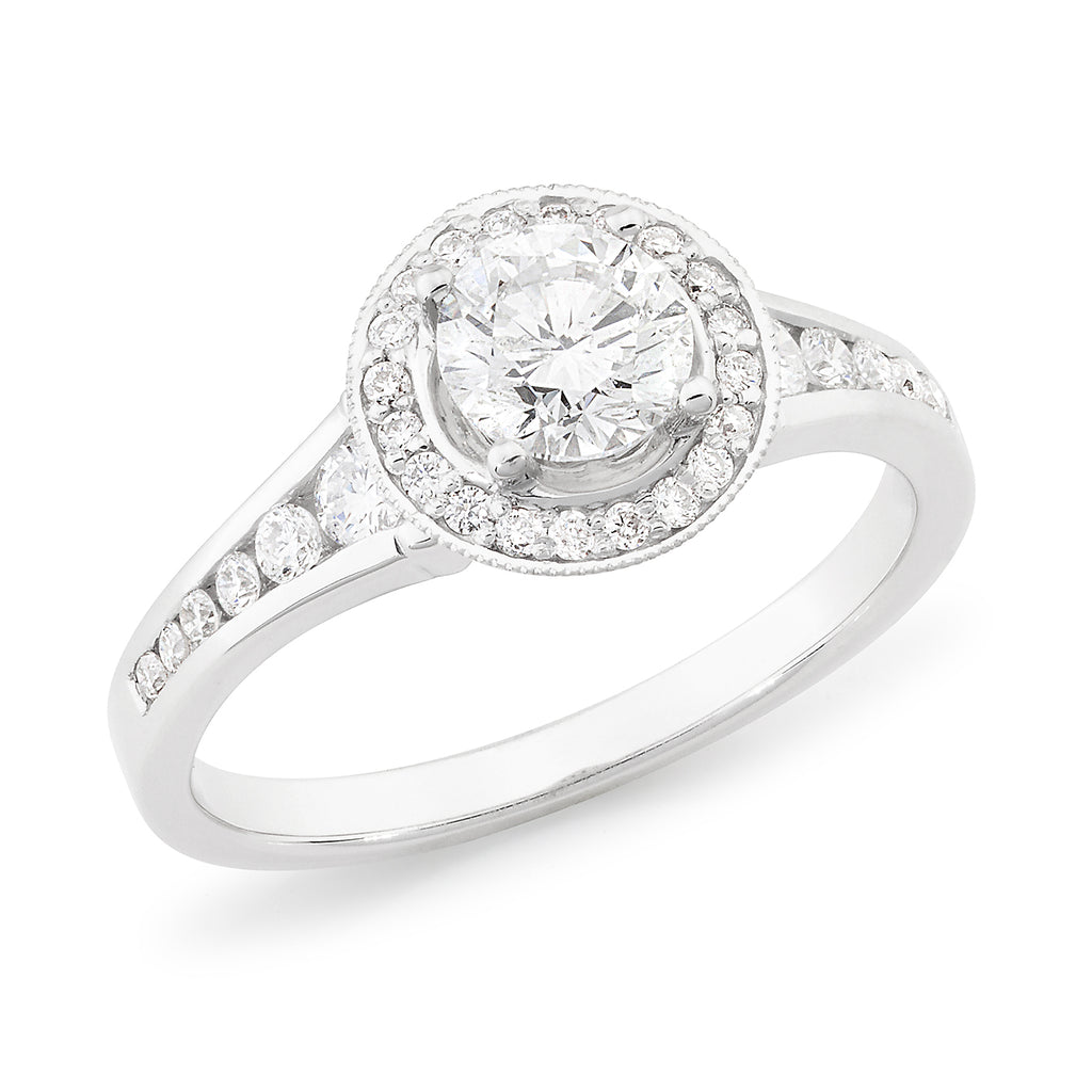 White Gold Diamond Halo Engagement Ring