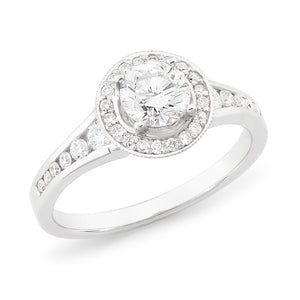 White Gold Diamond Halo Engagement Ring