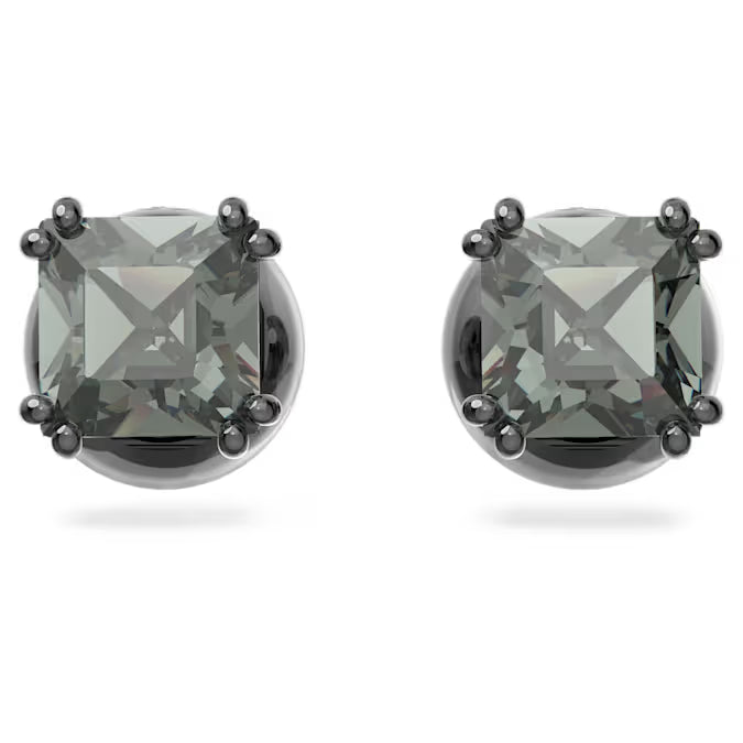 Swarovski, Millenia stud earrings Square cut, Black, Ruthenium plated