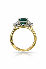 Gold Emerald and Diamond Three-Stone Ring