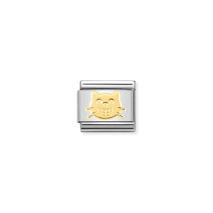 NOMINATION - Composable Classic SYMBOLS st/steel &18ct gold (Smiling cat)