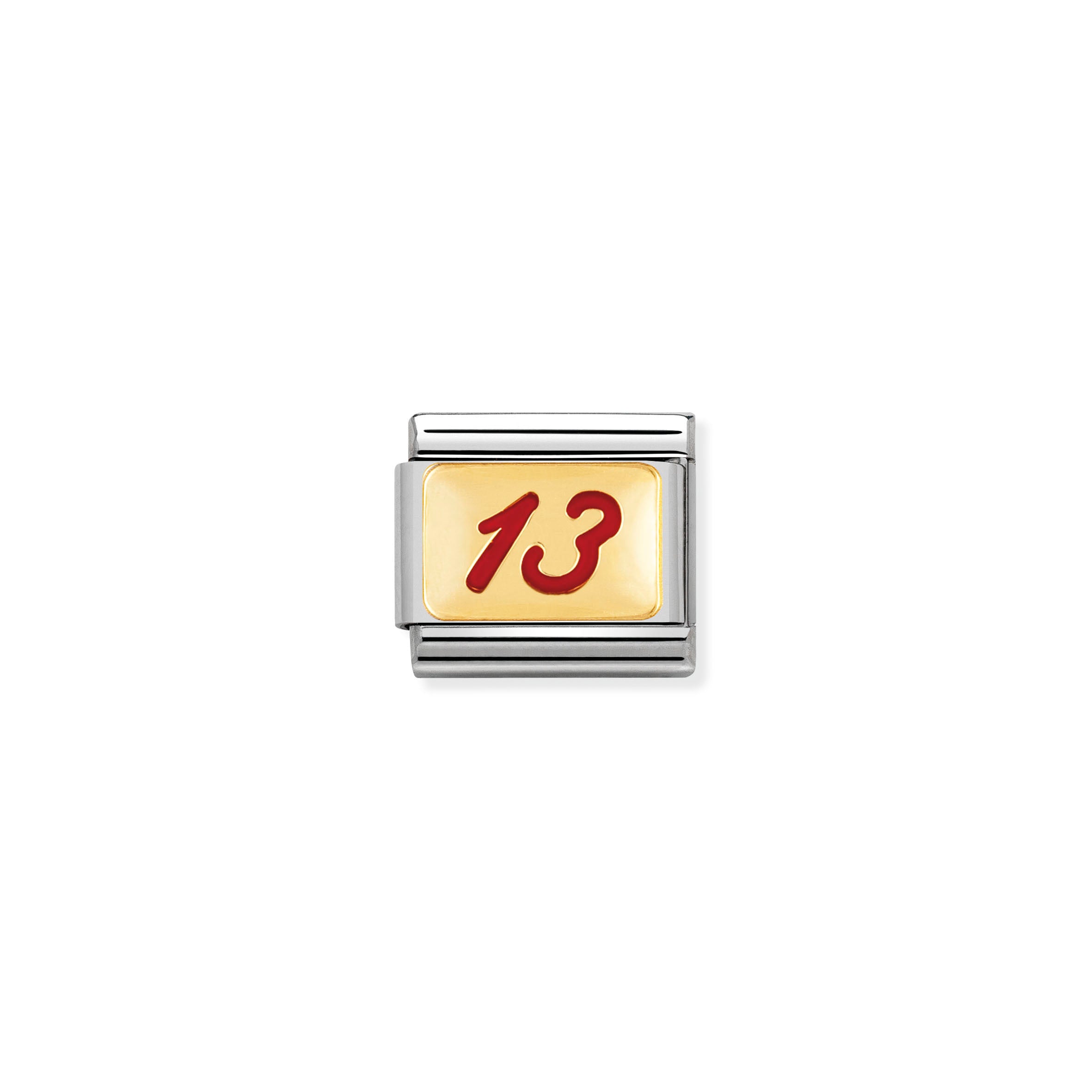 NOMINATION - Composable Classic MESSAGES 1 st/steel, enamel & 18ct gold (Number 13 red)