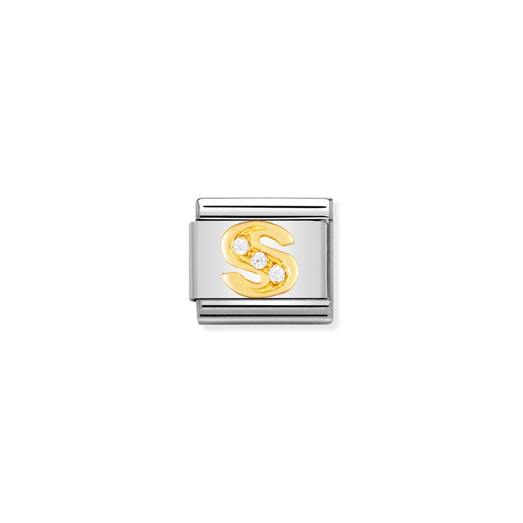 NOMINATION - Composable 030301 19 Classic LETTERS st/steel, 18ct gold & cz (Letter S)