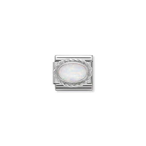 NOMINATION - Composable Steel Silver Shine 'White Opal' Oval w Twist Frame 03050907