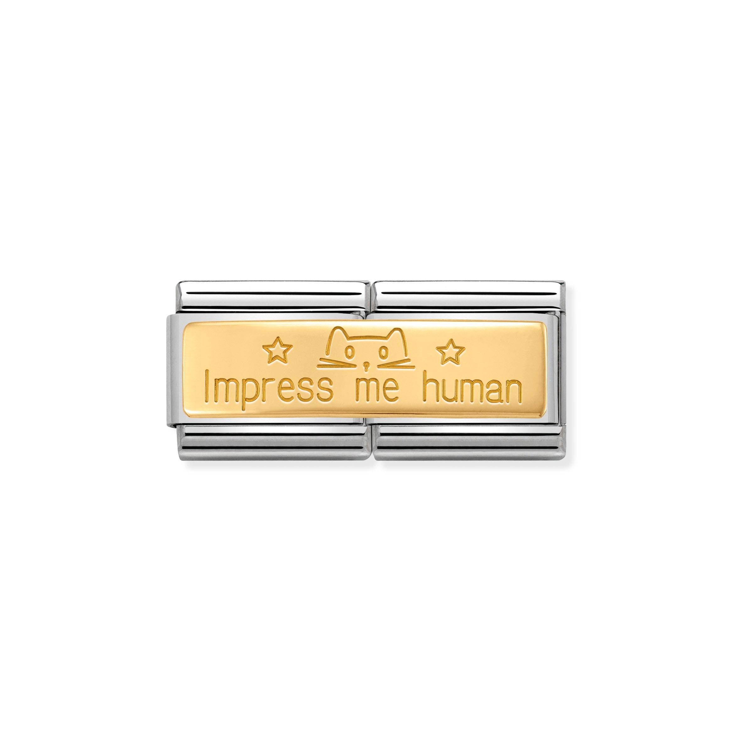 NOMINATION - Composable Classic DOUBLE ENGRAVED st/steel &18ct gold (Impress me human)