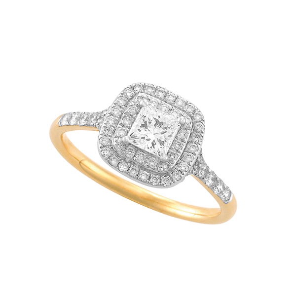 18ct Gold Princess Cut Double Halo Engagement Ring