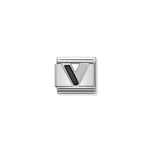 NOMINATION - Composable Classic BLACK ALPHABET st/steel, enamel & silver 925 (Letter V)