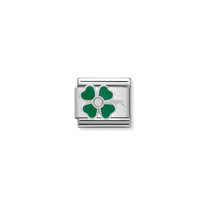 NOMINATION - Composable 330305 13 COMP Classic SYMBOLS st/steel, 925 silver, enamel & cz (Green Clover)