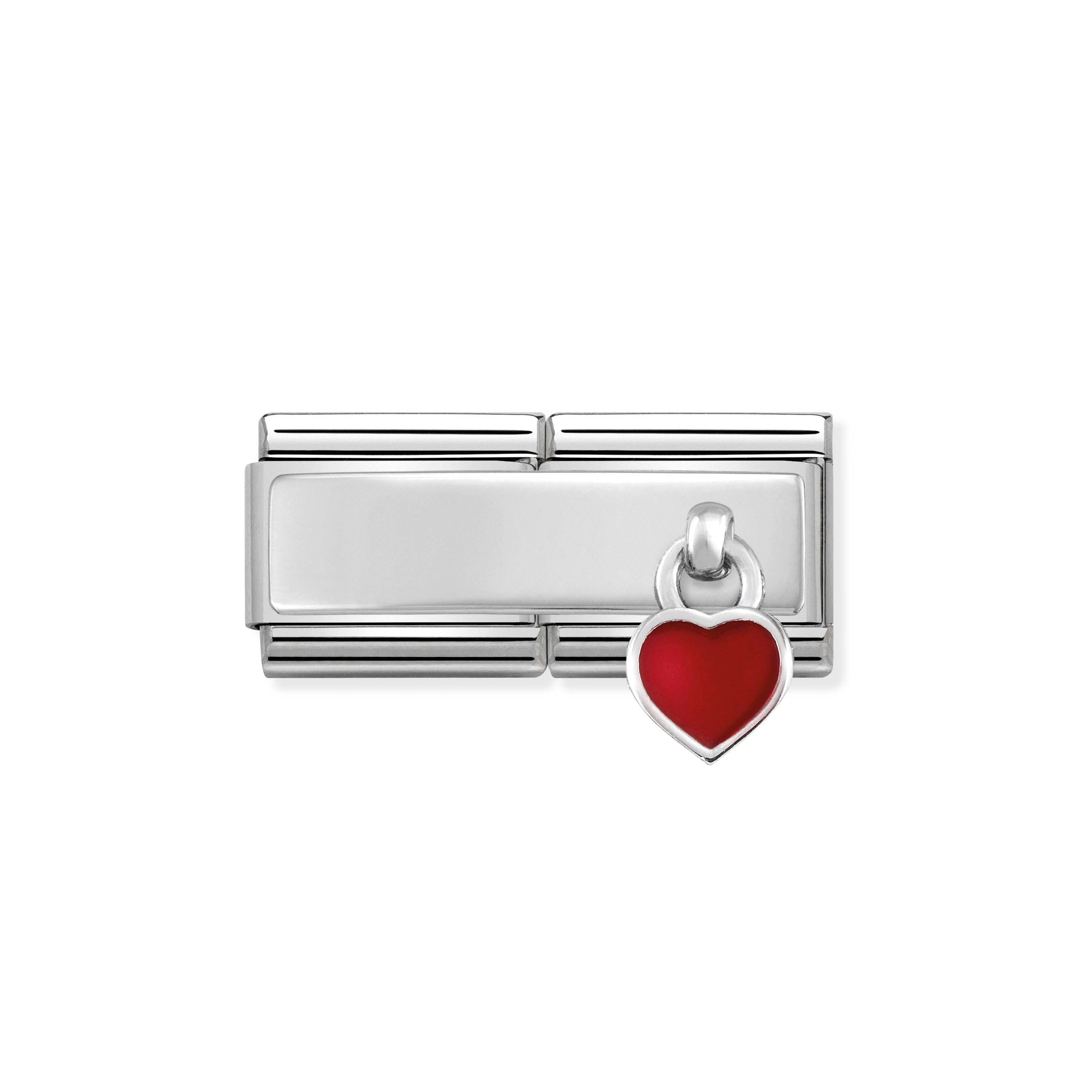 NOMINATION - Composable Classic DOUBLE CHARMS st/steel, sterling silver & enamel (Red Heart)
