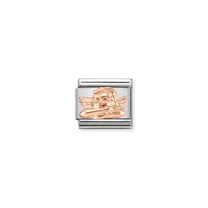 NOMINATION - Composable Classic RELIEF SYMBOLS st/steel & 9ct rose gold (Angel of friendship)