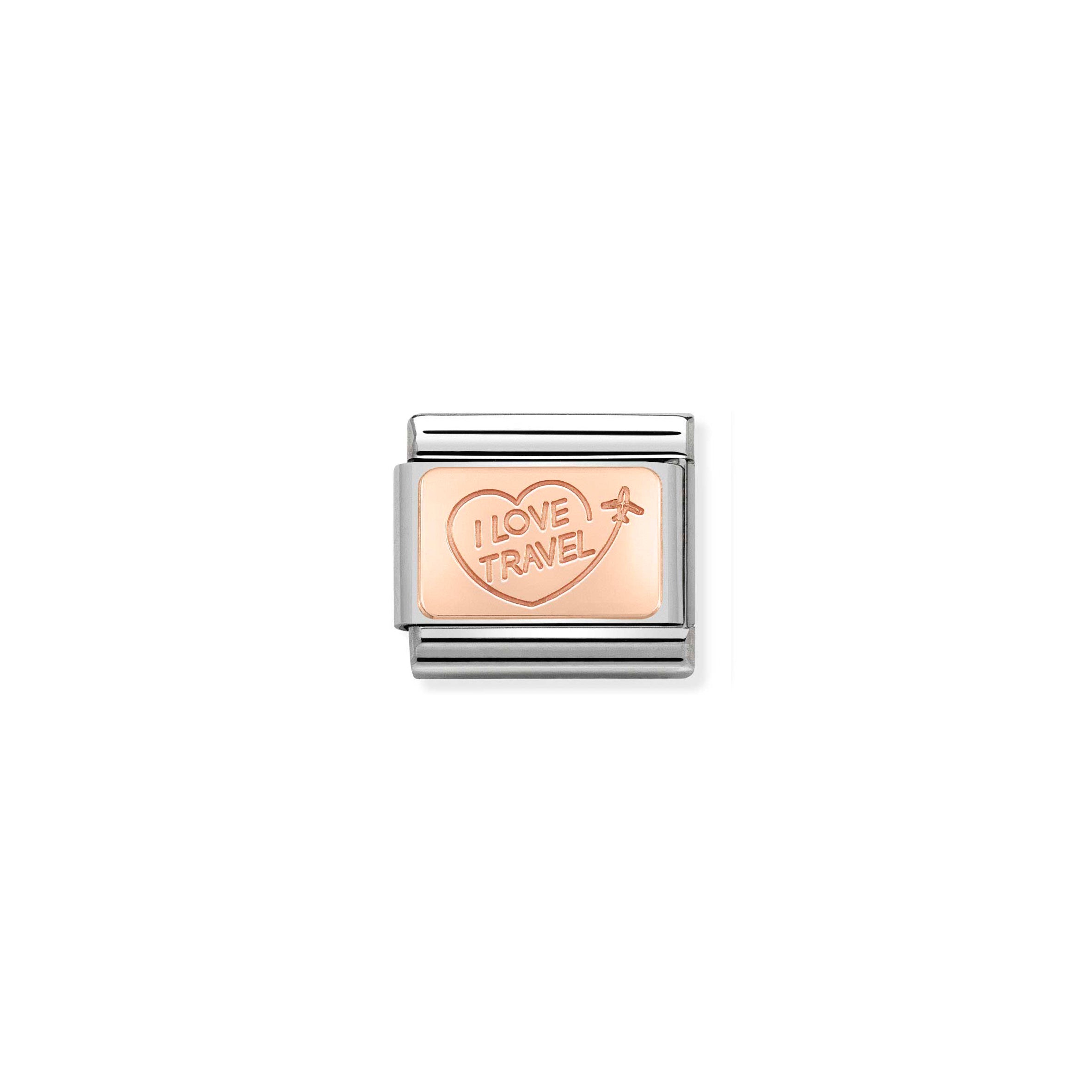 NOMINATION - Composable Classic SYMBOLS PLATE 1  st/steel & 9ct rose gold (I love travel)