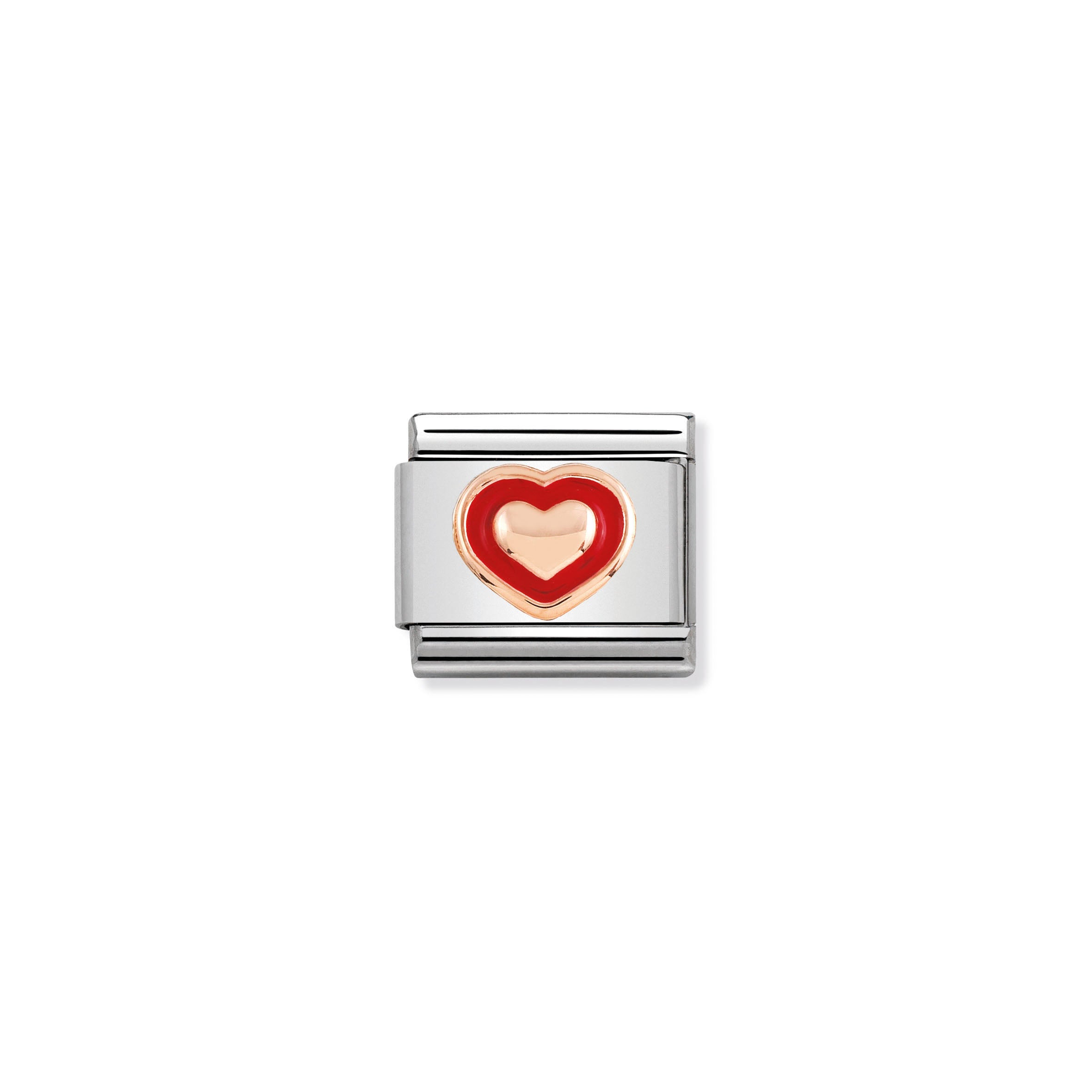 NOMINATION - Composable Classic RELIEF SYMBOLS st/steel, enamel & 9ct rose gold (Heart with Red Border)