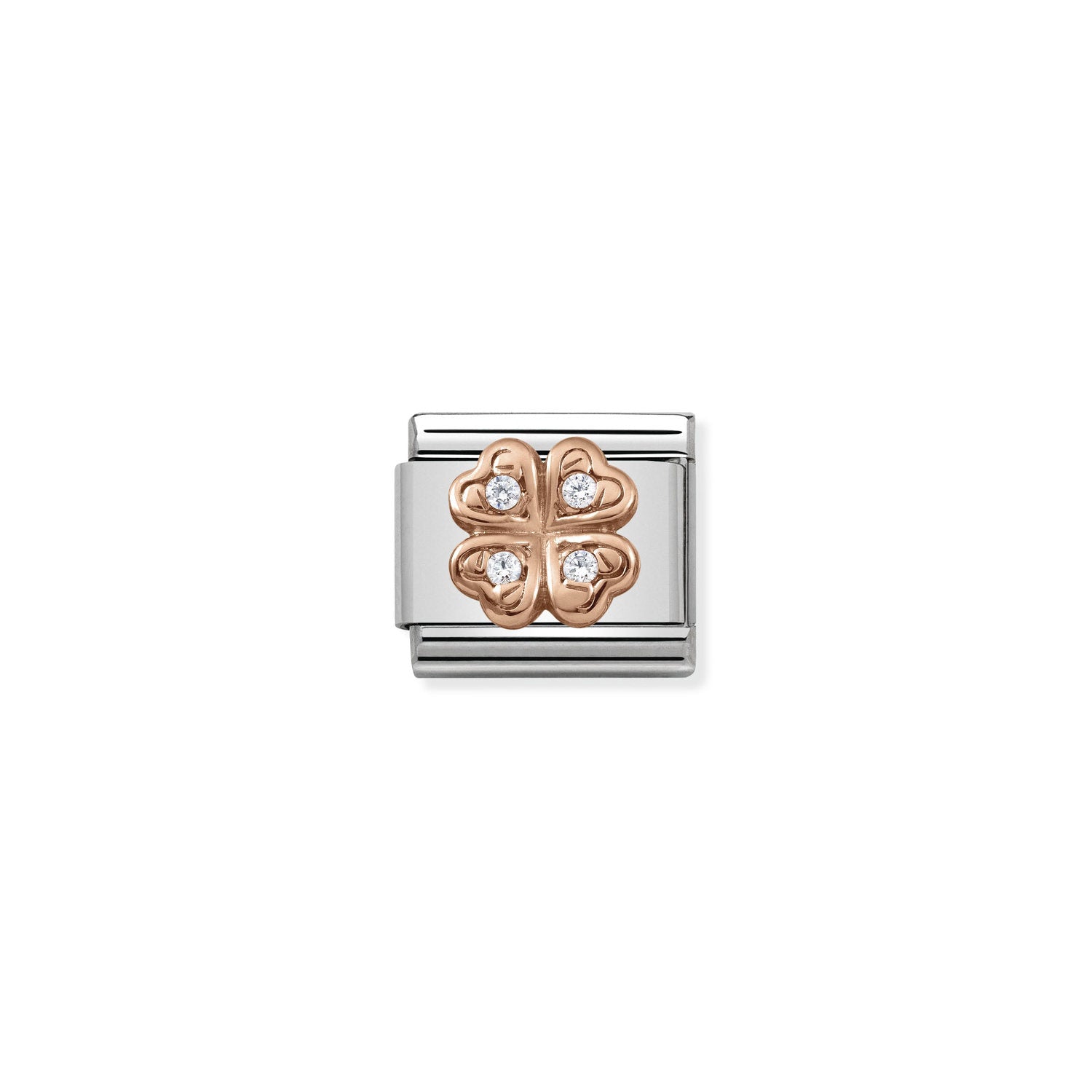 NOMINATION - Composable Classic SYMBOL  s/st, CZ, 9ct rose gold (Four Leaf Clover)