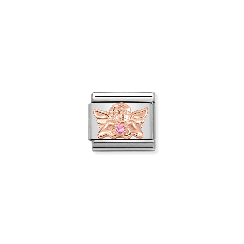 NOMINATION - Composable Classic SYMBOL st/steel, cz & 9ct rose gold (Angel of Happiness)