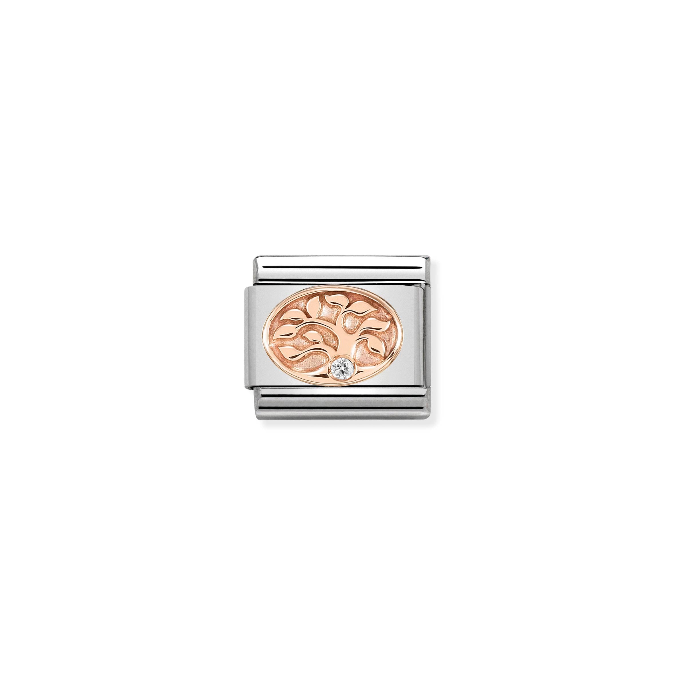 NOMINATION - Composable Classic SYMBOLS st/steel, 9ct rose gold & cz (Tree of Life)