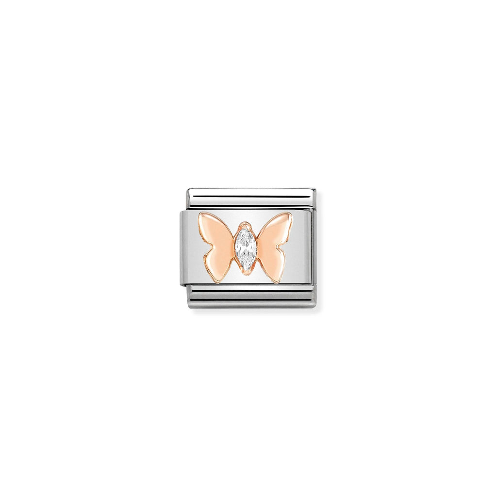 NOMINATION - Composable Classic SYMBOLS st/steel, 9ct rose gold & cz (Butterfly)