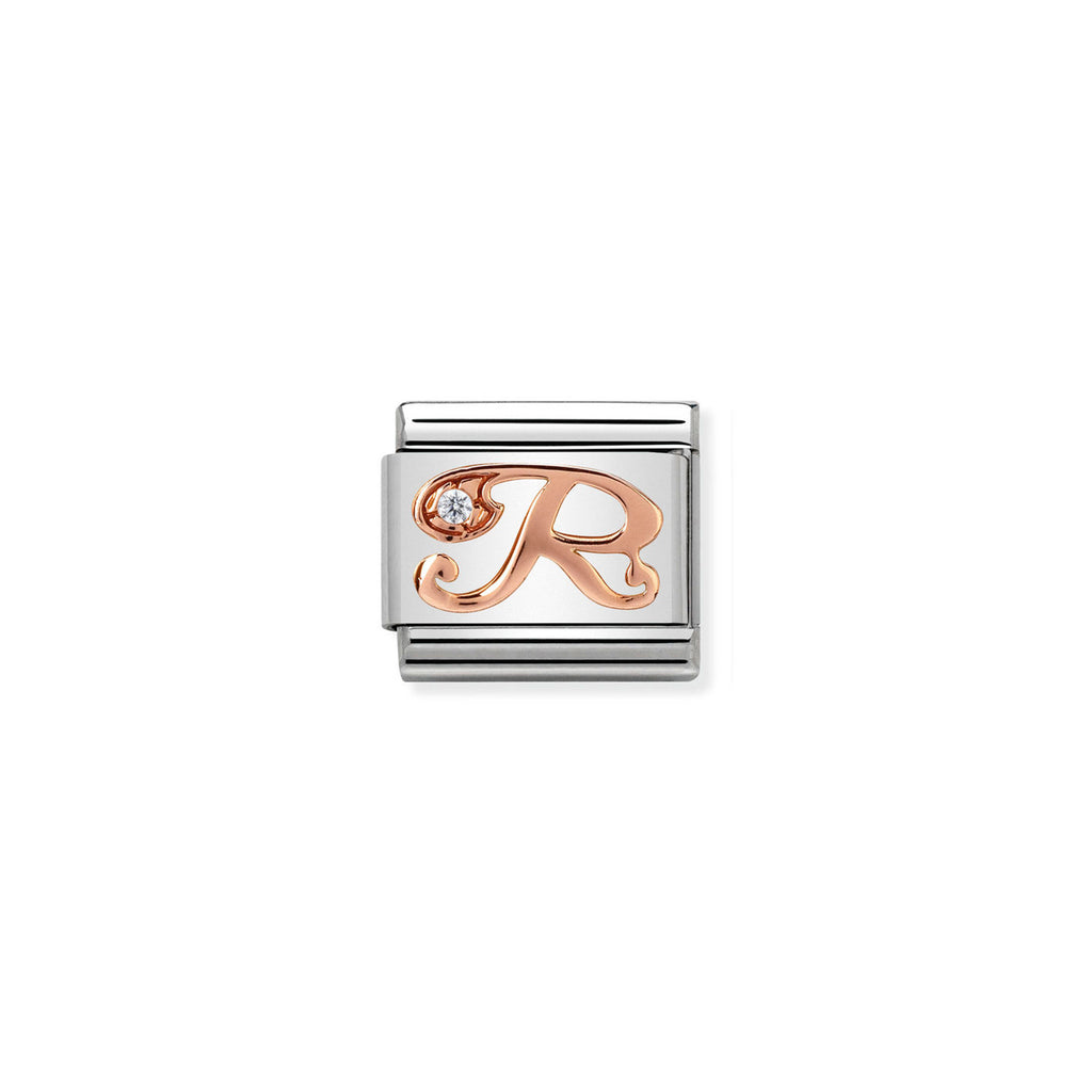 NOMINATION - Composable 430310 18 Classic LETTERS st/steel, CZ, 9ct rose gold (Letter R)