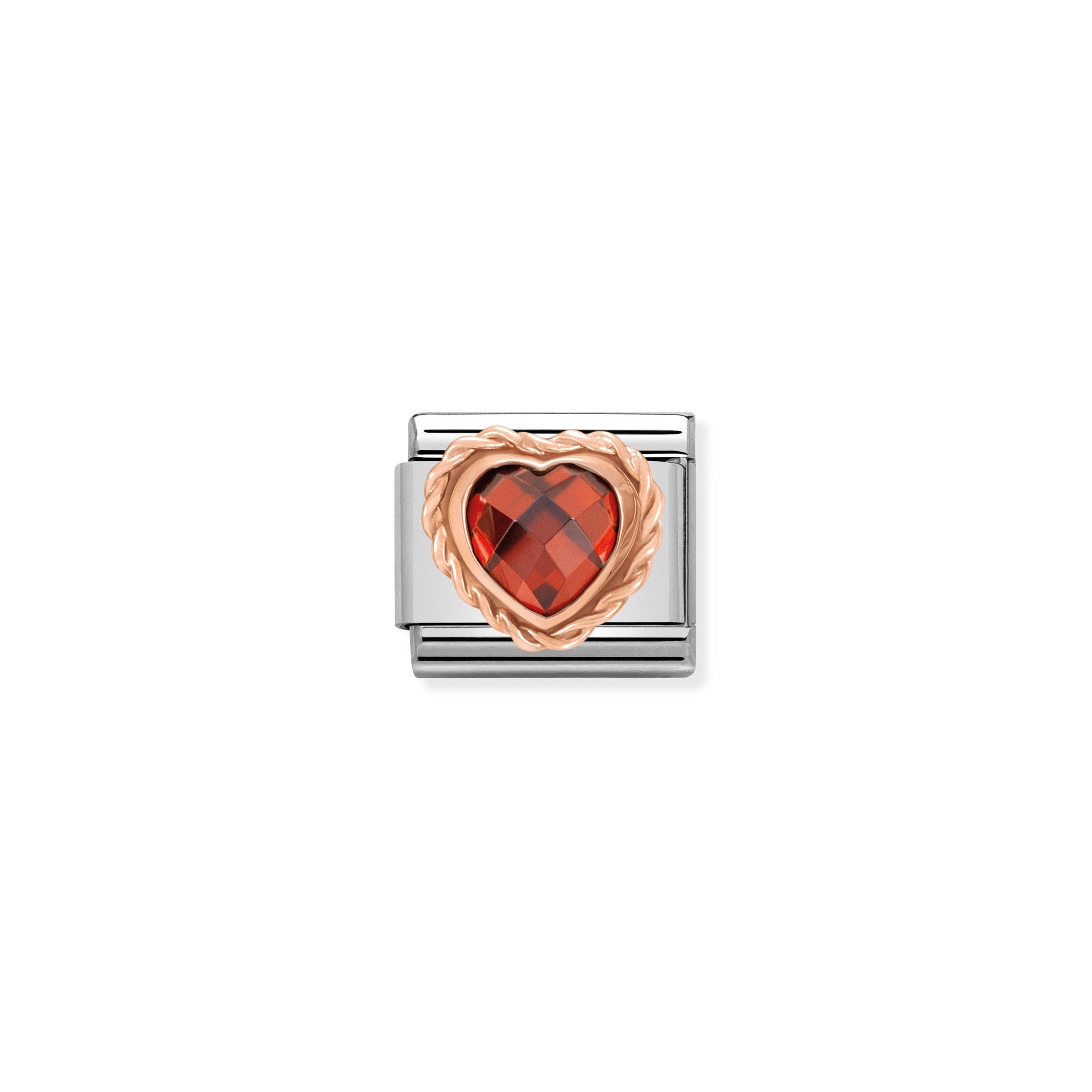 NOMINATION - Composable Classic Faceted Heart With Rich Setting In St/Steel & 9Ct Rose Gold (Red)