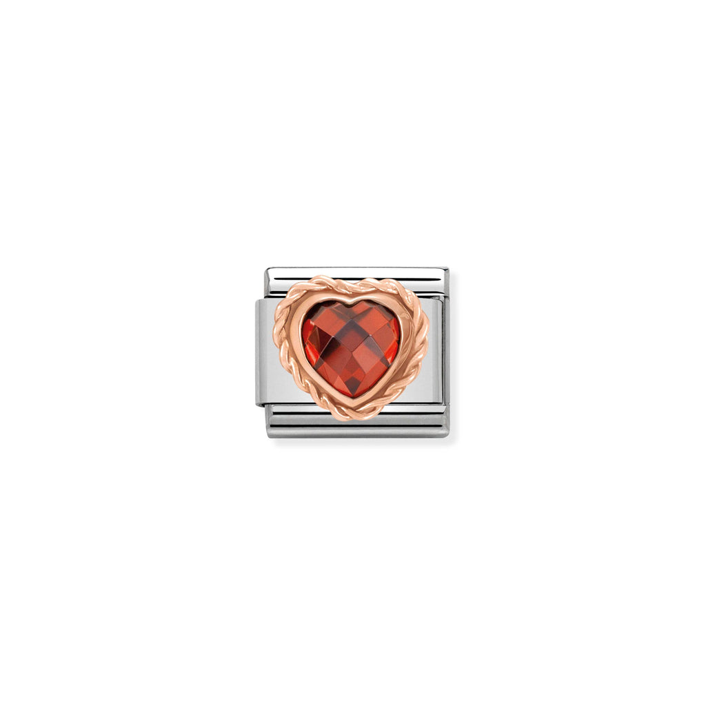 NOMINATION - Composable Classic Faceted Heart With Rich Setting In St/Steel & 9Ct Rose Gold (Red)