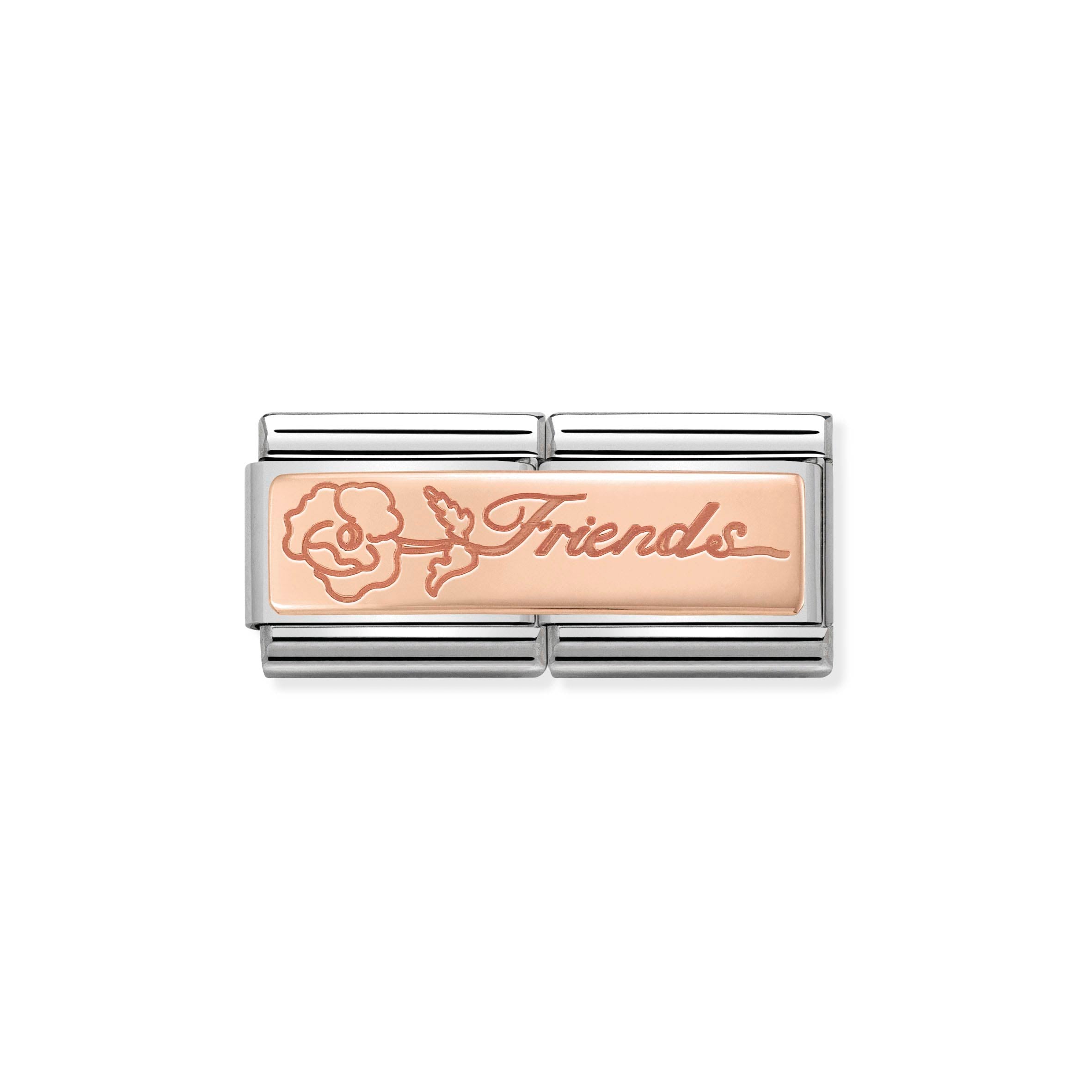 NOMINATION - Composable Classic DOUBLE ENGRAVED st/steel, 9ct rose gold (Friends with flower)