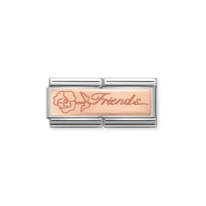 NOMINATION - Composable Classic DOUBLE ENGRAVED st/steel, 9ct rose gold (Friends with flower)