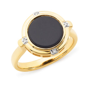 Onyx & Diamond Bezel/Bead Set Dress Ring