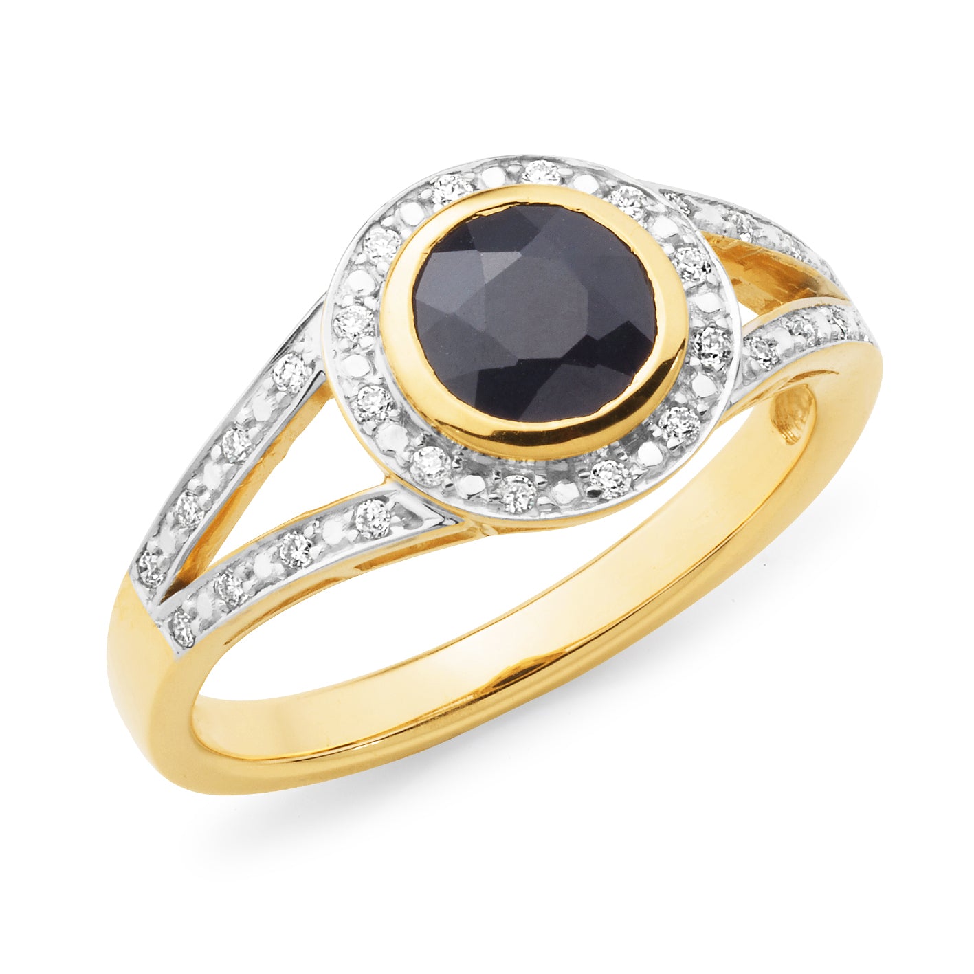 Sapphire & Diamond Bezel/Bead Set Dress Ring