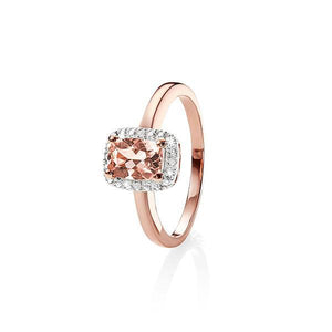 9Ct Rose Gold Morganite & Diamond Halo Ring