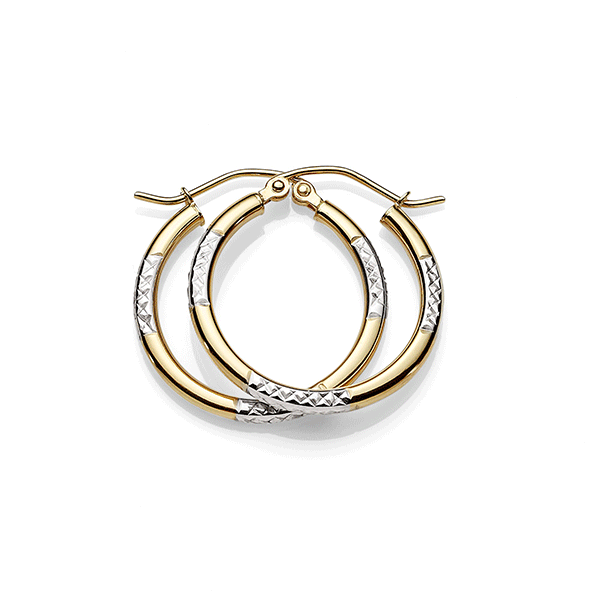9ct 2 tone 17mm diamond-cut hoops