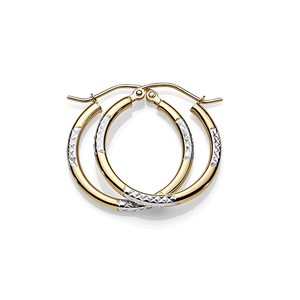 9ct 2 tone 17mm diamond-cut hoops