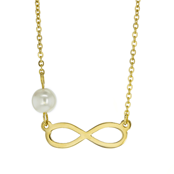 9ct 45cm Infinity with Side Pearl Necklace
