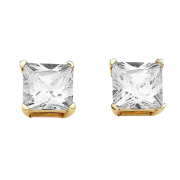 9 Carat 4mm Princess Cut Sterling Silver Cubic Zirconia Earrings