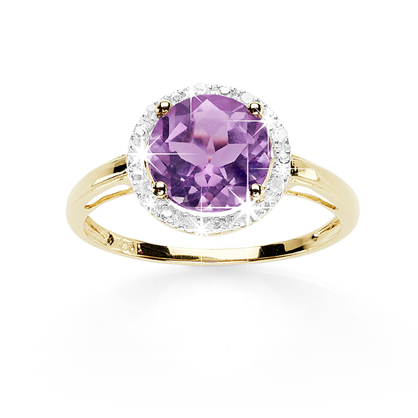 9ct Amethyst & Diamond Halo Ring