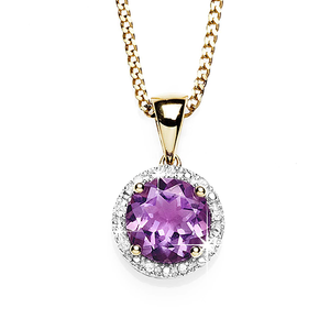 9ct Amethyst & Diamond Pendant