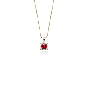 9ct Created Ruby and Diamond Halo Pendant