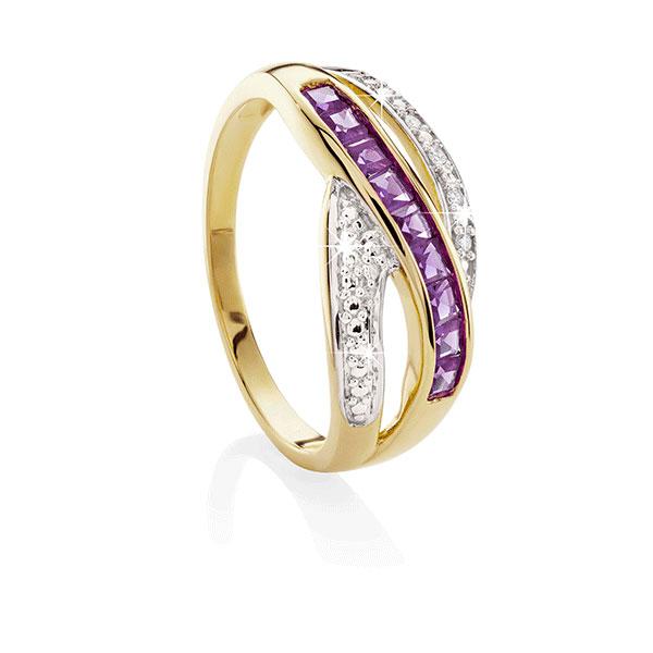 9ct Gold Amethyst and Diamond Ring