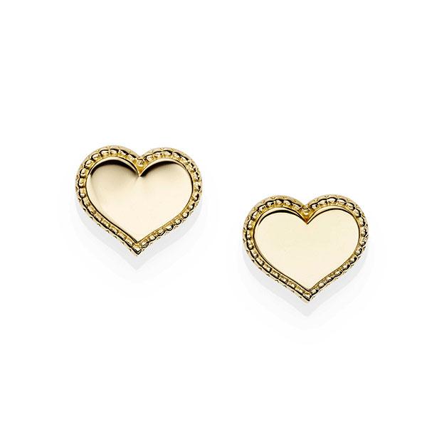 9ct Gold Millgrain Border Heart Stud Earrings