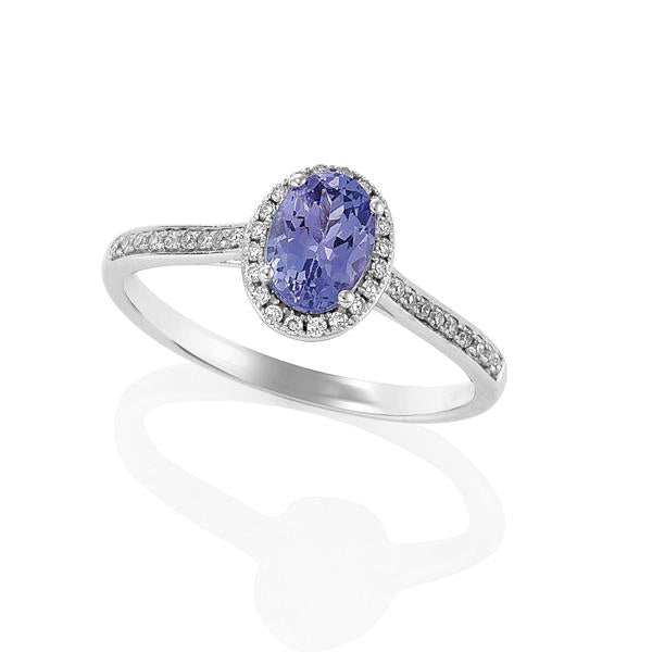 9ct White Gold Oval Tanzanite and Round Brilliant-cut Diamond Ring