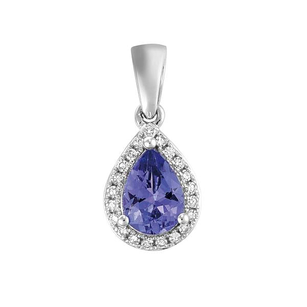 9ct White Gold Pear Tanzanite and Round Brilliant-cut Diamond Pendant