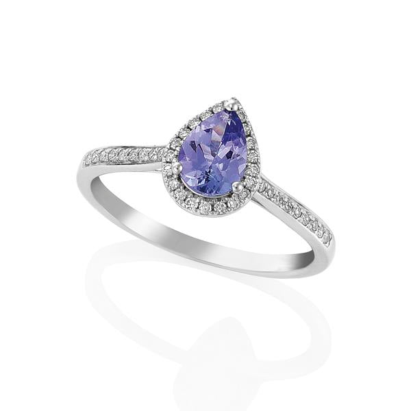 9ct White Gold Pear Tanzanite and Round Brilliant-cut Diamond Ring